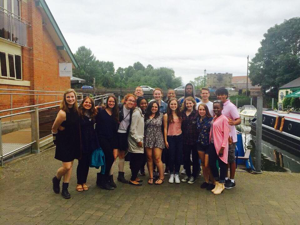 The group paused to take a photo after eating fish and chips in Shakespeare's hometown, Stratford-upon-Avon.
