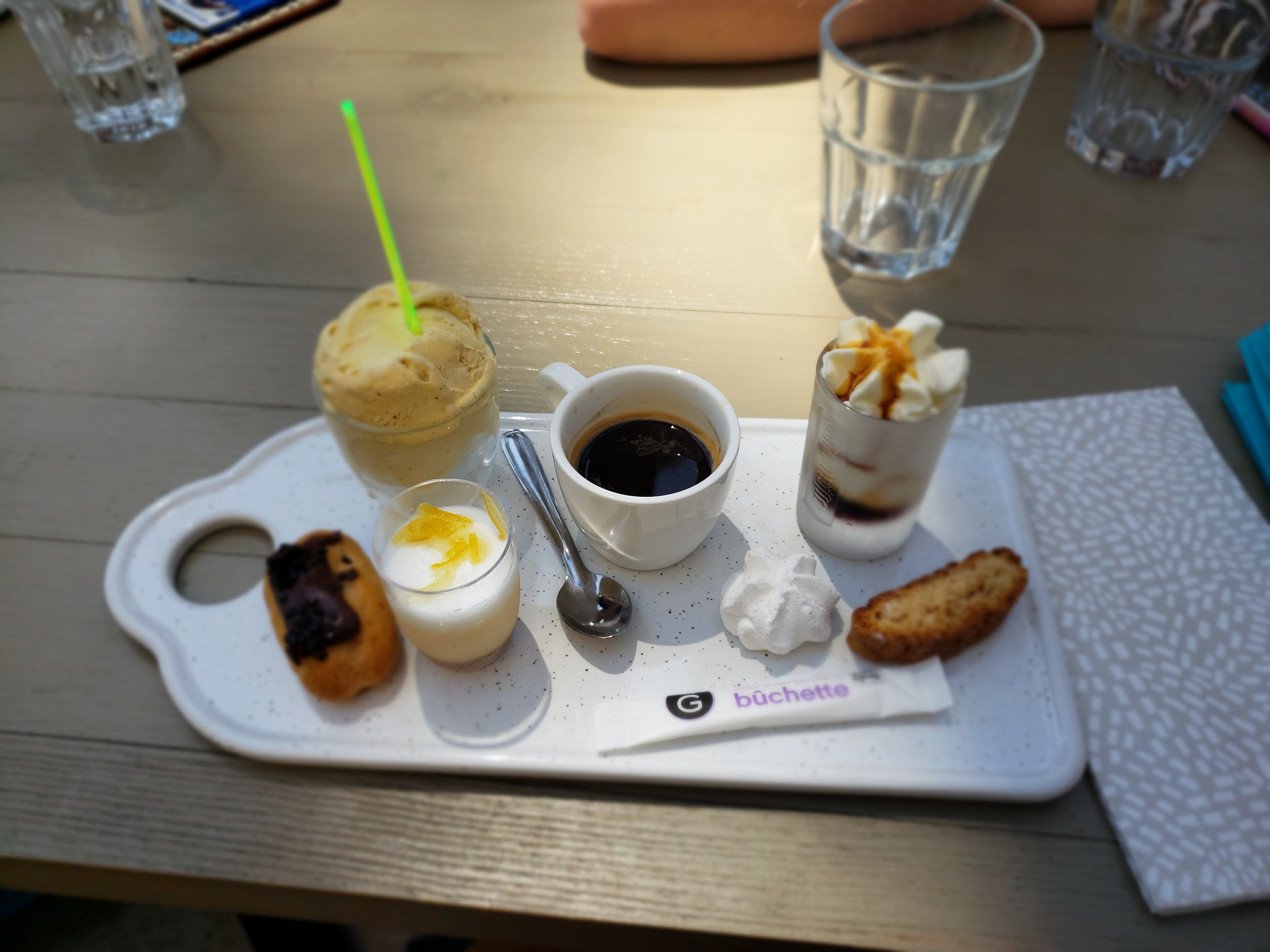 A “ café gourmand” dessert plate.