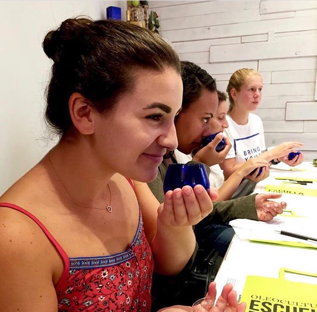Marissa and her class at an olive oil tasting.