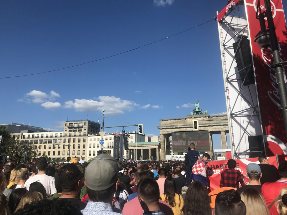 Since the FIFA World Cup was going on during the first couple of weeks of the program, we all met up to watch the matches at the Brandenburg Gate. This is a photo from the final game between France and Croatia.