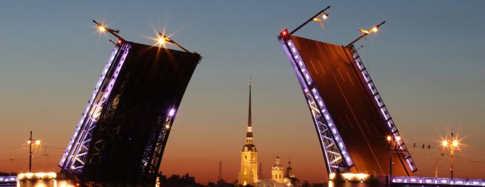 drawbridge on the River Neva in St Petersburg Russia