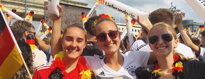 Cheering on Germany in the 2018 World Cup at the "Fanmeile" in front of the Brandenburger Tor.