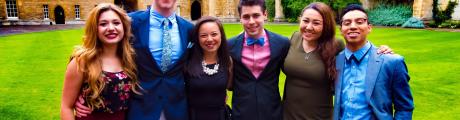 Tiffany and friends outside of New College's dining hall, before the last high table