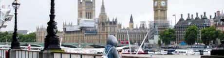 Student in London using cell phone