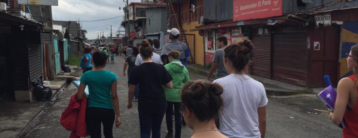 Visiting one of the lower-income neighborhoods to learn about social services in Costa Rica.