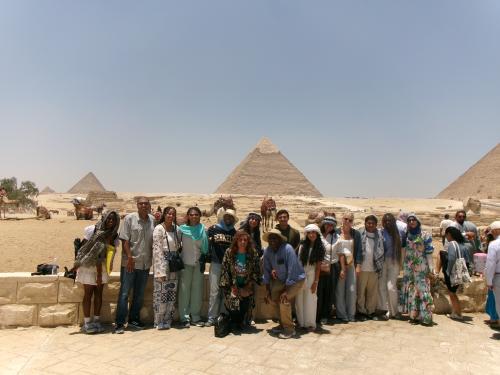 in front of pyramid