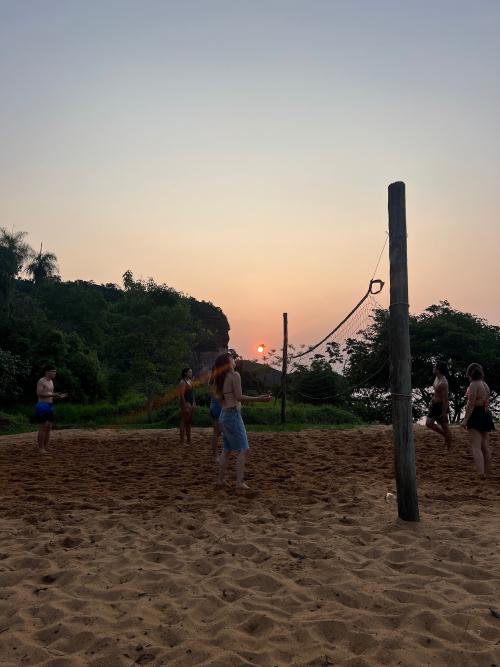 Playing volleyball at night